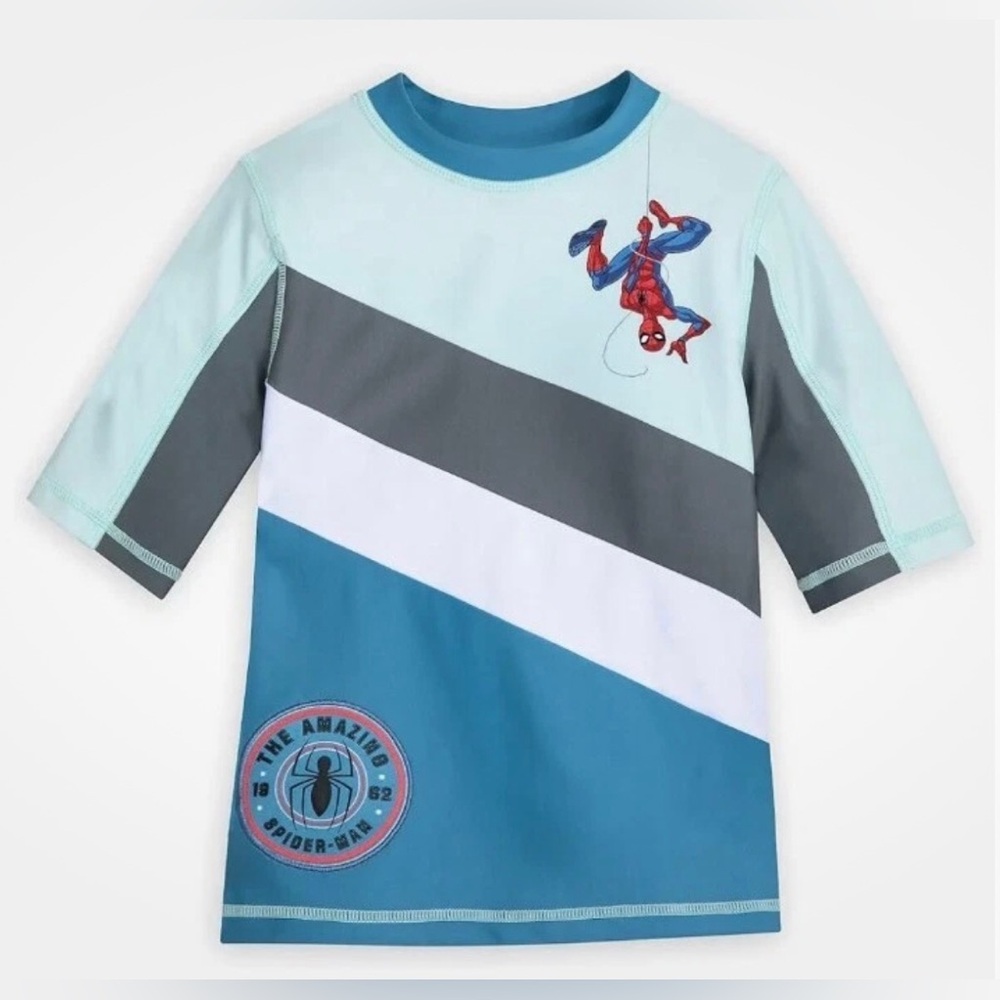 Disney Kid’s‎ Marvel Spider-Man Rash Guard Spf 50+ Boys Swimsuit Top Size 3
